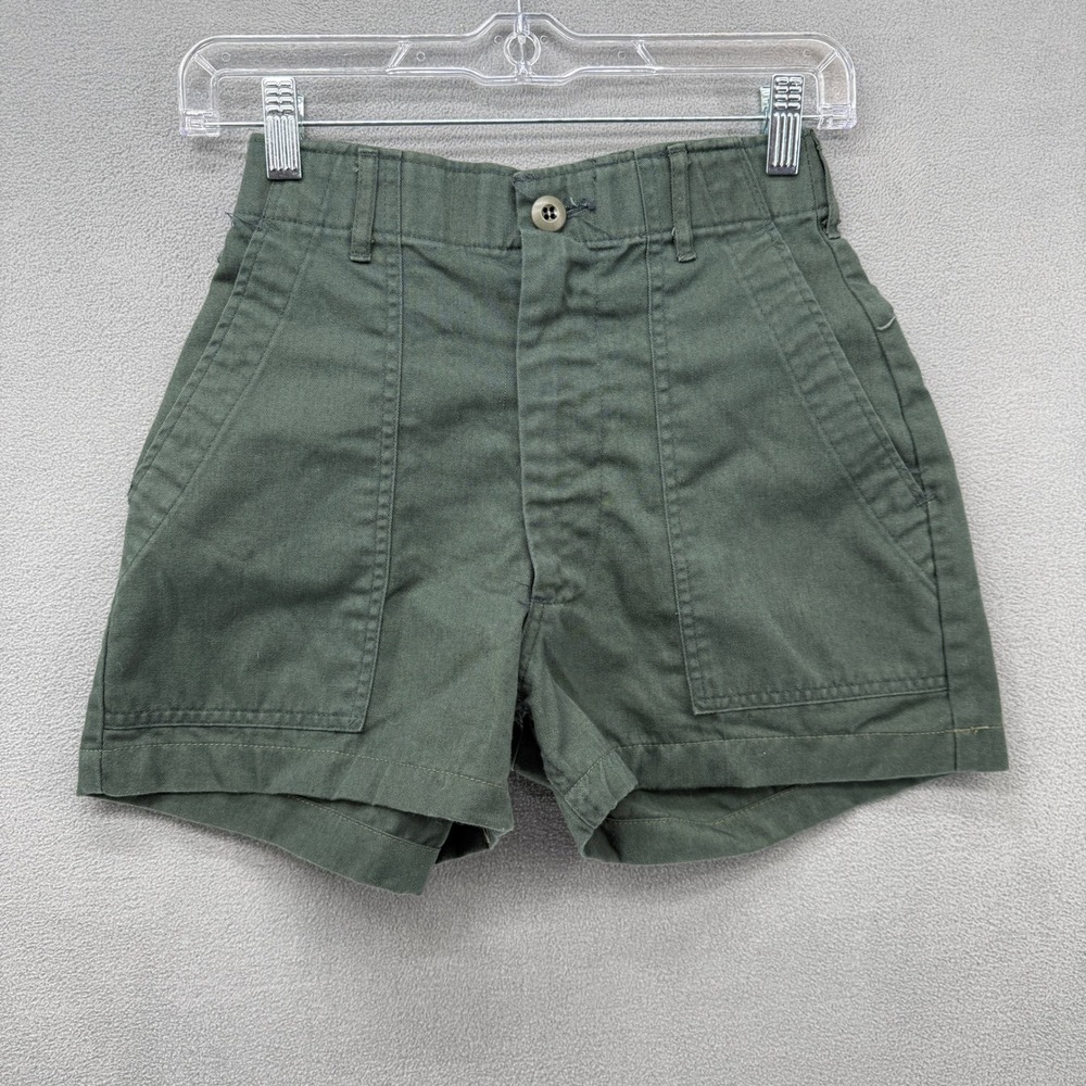 Vintage Cargo Shorts Olive Green Utility Pockets Button Fly Women's 26x27